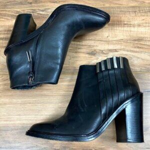 L.A.M.B., Black, Leather Ankle Boots, Size 8 1/2, Women, Silver Accent
